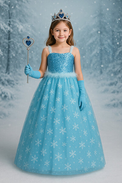 Parti Kırtasiye Frozen Kostüm Dogumgünü Elsa Işıltılı Tarlatansız Elbise 4 Yaş