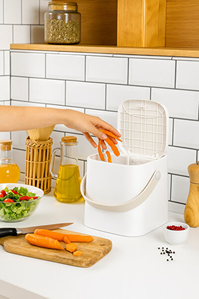 Poomy Coș de gunoi Square Click 4 Lt cu mâner, culoare albă