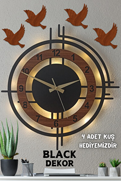 Blackdekor Black Dekor - Ceviz Renkli Led Işıklı Duvar Saati | Modern Ve Şık ...