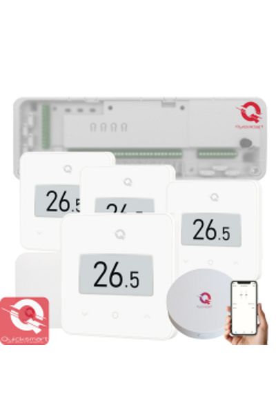 Quicksmart Kit Automatizare Pardoseala Wireless Q20, Controller 8 zone, 4x termostat Q30, Gateway Hub, Control