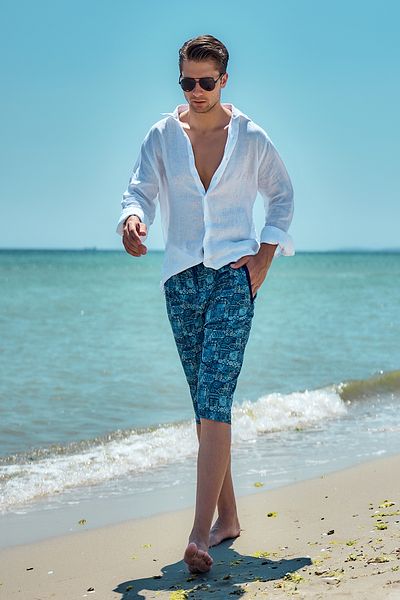 Remsa Mayo RK007 Blue Tile - Ανδρικό μακρύ σορτς κάπρι πισίνας και θάλασσας