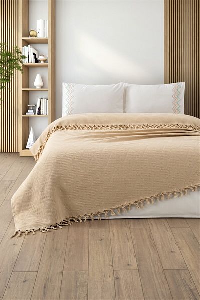 Sevim Tivoli Double Jacquard Pattern Fringed Waffle Pique Set - Delfina - Cappuccino