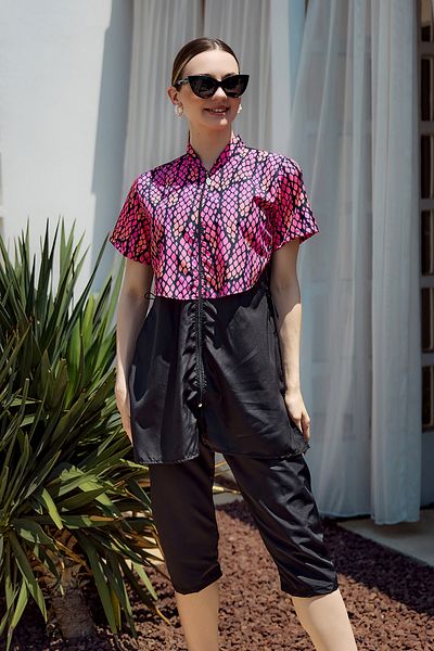 Remsa Mayo Front Covered Parachute Short Sleeve Semi-Closed Swimsuit Nurel R2605