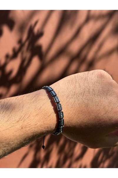 Sırlı Taş Hematite Bracelet - Lotus Black Silver Bracelet - Design Bracelet Special Cut Adjustable