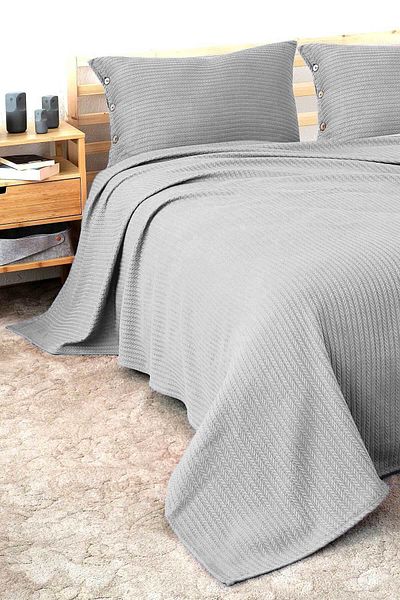 Cottonest Double Knitted Pi̇ke Bedspread with 2 Pillows
