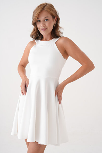 barış sülün lovebox Rochie de seară mini albă, fără mâneci, din material scub...