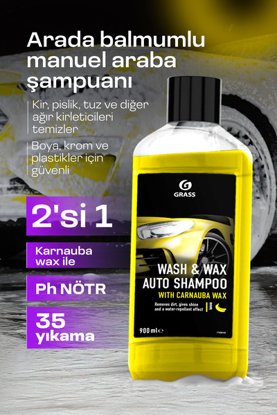 GRASS Araba Yıkama Şampuanı Wash Wax 900ml Oto Şampuanı & Boya Koruyucu Hızlı...