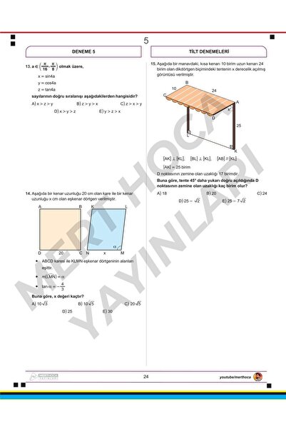 Mert Hoca Yayınları Mert Hoca Ayt Tilt Denemeleri - Trigonometri Integral Limit Türev 30'lu Deneme