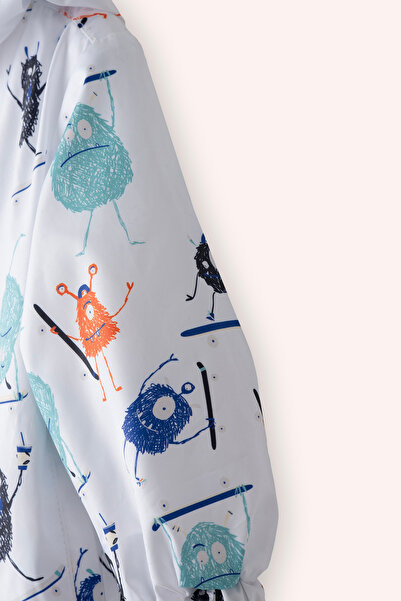 Panço Baby Boy Patterned White Raincoat