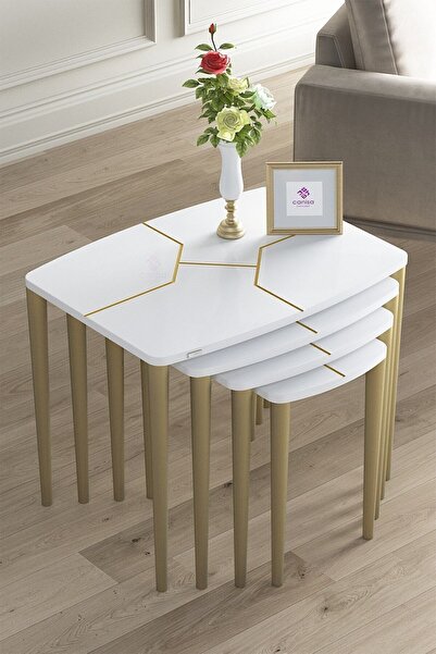 Canisa Concept Lyon Serisi 4lü Zigon Sehpa Takımı Üst Kalite Sehpalar Beyaz A...