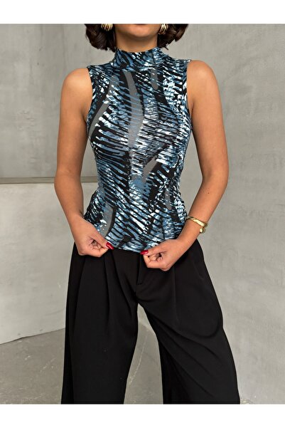 ladyzey γυναικείο μπλουζάκι με ζιβάγκο μπλε φίδι