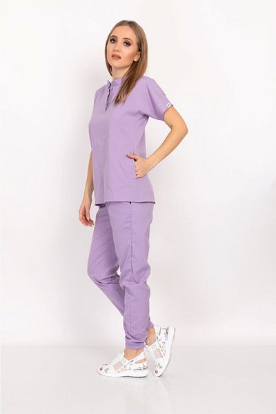 Nur Medikal Giyim Lilac Color Snap Fastener Judge Collar Soft Lycra Doctor, Nurse, Hospital, Duty Uniform Suit