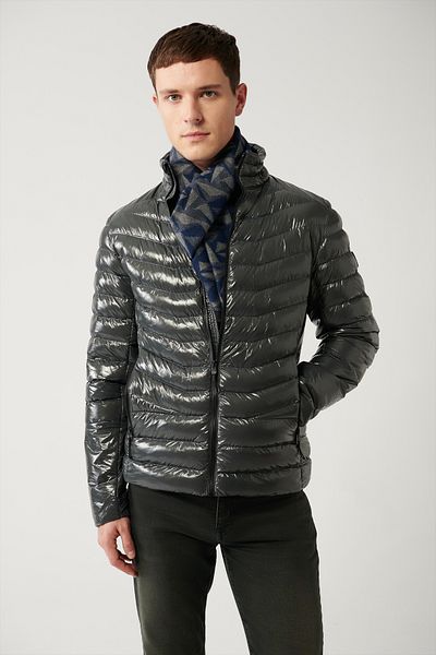 Avva Men's Puffer Jacket - Anthracite, Water Repellent, Windproof, Stand Collar B 006015
