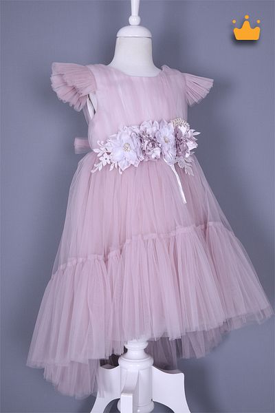 MİNİMONY Shirring Tulle Here Dress Floral Κοριτσίστικο βραδινό φόρεμα Eid Wedding