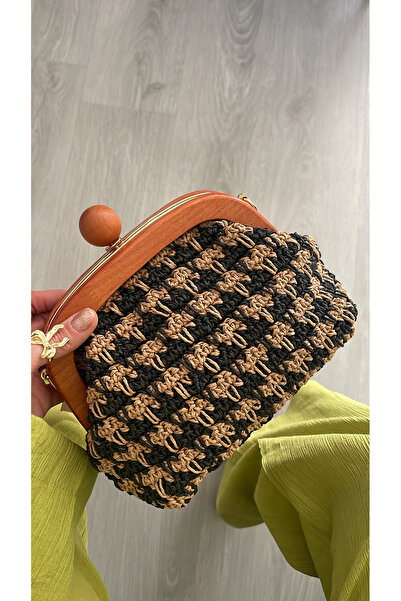 WOMANBAG HASIR AHŞAP BURSLU EL YAPIMI CLUTCH PORTFÖY ÇANTA