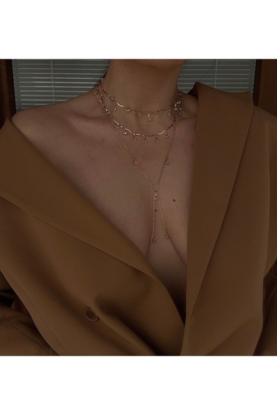 pop up store Zirkon Üçgen Model Kolye ve Vücut Aksesuarı SET