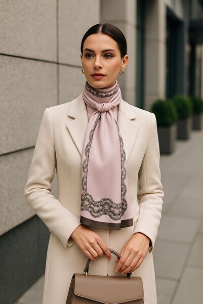 VİZYON Arsima Pembe %100 Simli Saf Ipek Şal Fular