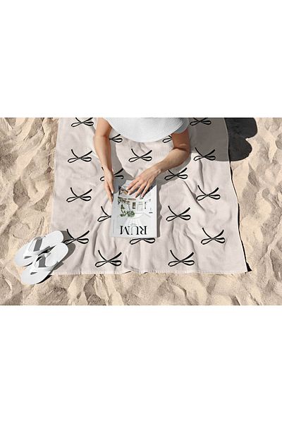 ASDİVA Black Bow Pattern Digital Printed Beach Towel 75X150