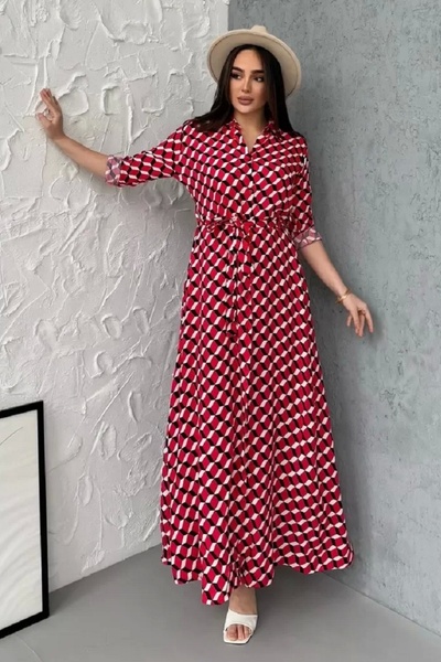 azra moda Kırmızı Kareli Cepli Gömlek Elbise