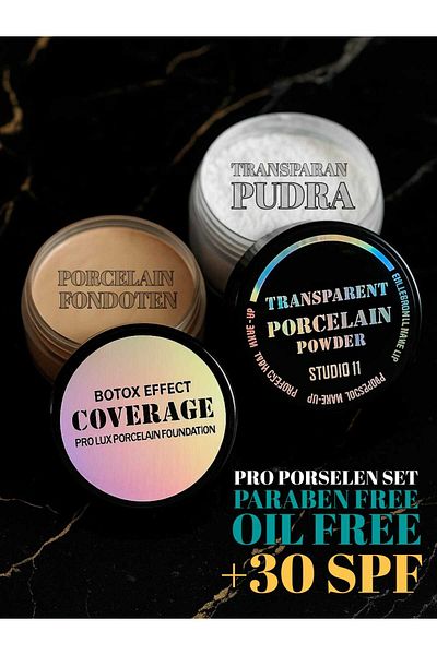 PRO 10 PRO ON Intense Coverage Porcelain Foundation & Transparent Powder Set No:2 Wheat Skin