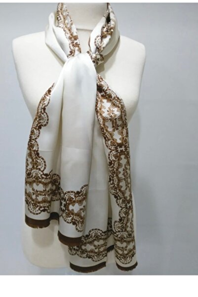 VİZYON Arsima Ekru %100 Simli Saf Ipek Şal Fular