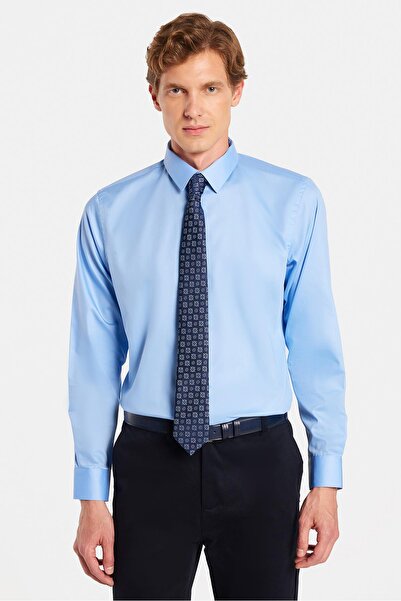 Tudors Erkek Slim Fit Non-Iron Pamuklu Doğa Dostu Ekoteks Belgeli Ütü Gerektirmez Açık Mavi Gömlek