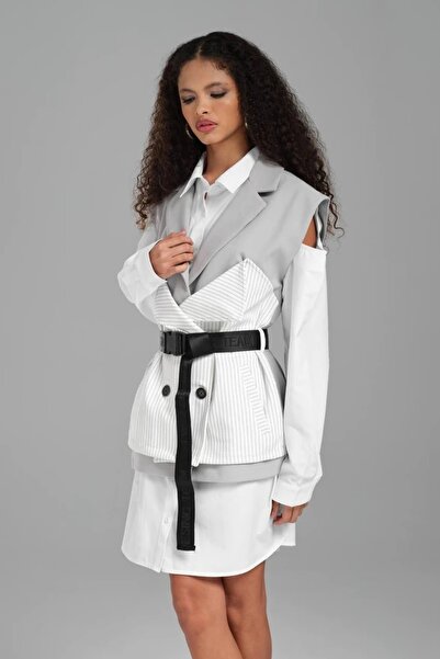 tw3 Жіноча тричастинна сукня-сорочка з поясом, спеціального дизайну