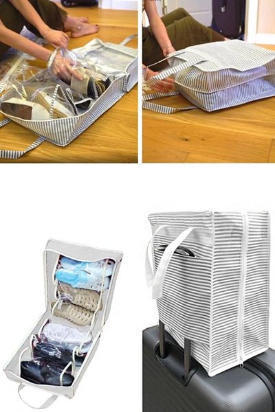 Helen's Home Gray Line Shoe Bag - Suitcase Hanging Organizer Bag