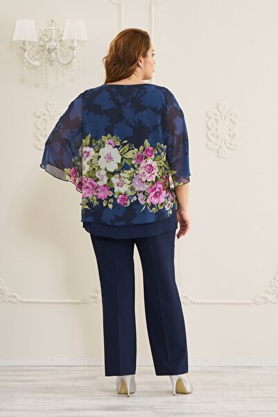 LİLAS XXL Şifon Büyük Beden Yarasa Kol Tunik