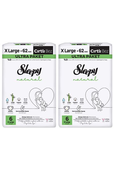 Sleepy Baby Diaper Natural Size:6 (15-25kg) Extra Large 124 Pieces Economic Ultra Pk