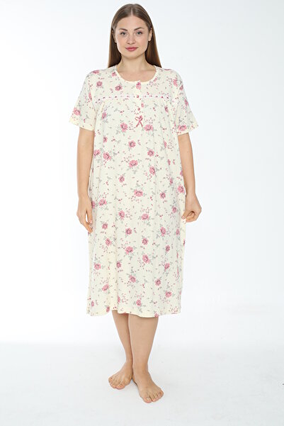 MİSS LOLİTA Cămașă de noapte cu mânecă scurtă, 100% bumbac, cu imprimeu floral, mărime mare, 504-B