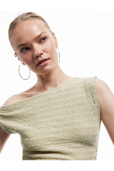 Koton Draped Asymmetric Neckline Wrap Sleeveless Blouse