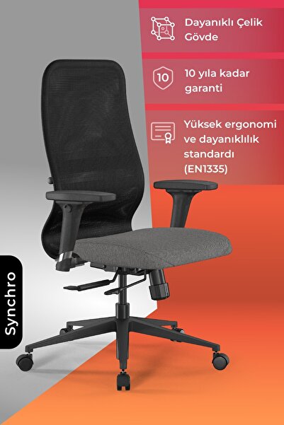 METTA Ergolife Synchrosit 8 Ergonomik Ofis Sandalyesi | Tekerlekli, Fileli Öğrenci Sandalyesi -297.D.1.2F3