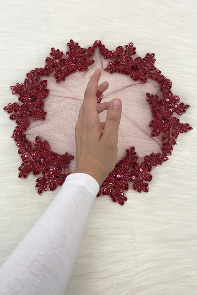 ZEYMERADE منديل العريس باللون الأحمر الداكن، مطرز بالترتر والخرز، هينا الزفاف...