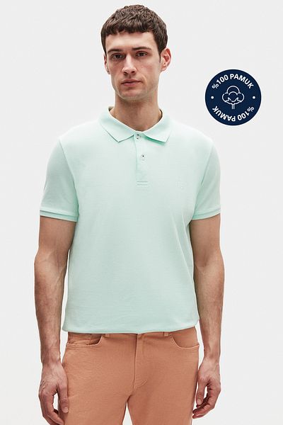 D'S Damat Тениска с бродирана поло яка Ds Damat Regular Fit, цвят мента, 100% памучен цвят, дълготрайна, без къдрене
