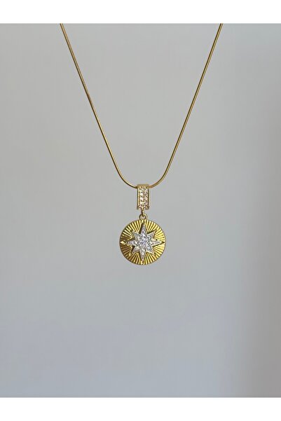 YOUES JEWELRY 14K Altın Renk Kutup Yıldızı Çelik Mix Kolye Gold Silver
