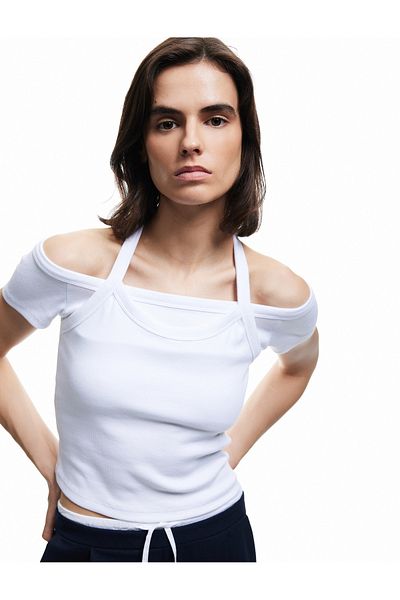 Koton Cotton Slim Fit Tie Neck Detail Short Sleeve T-Shirt