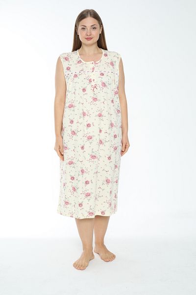 MİSS LOLİTA Women's Plus Size Floral Print 100% Cotton Sleeveless Nightgown 505-B
