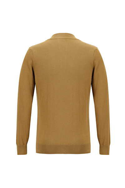 Abdullah Kiğılı Bato Yaka Slim Fit Dar Kesim Fermuarlı Desenli Pamuklu Triko Kazak