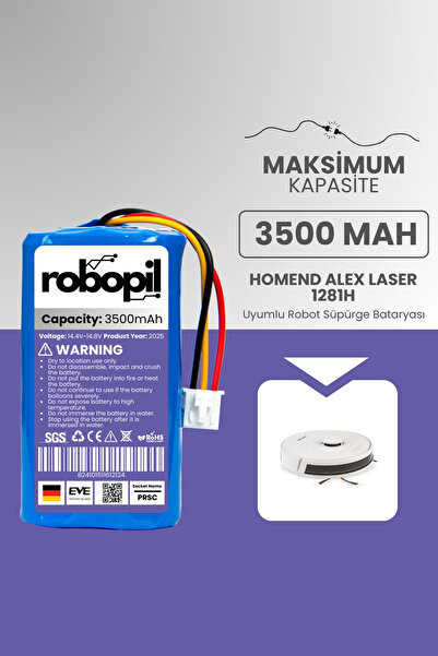 ROBOPİL Homend Alex Laser 1281h Robot Süpürge Bataryası (MAKSİMUM KAPASİTE) 3...