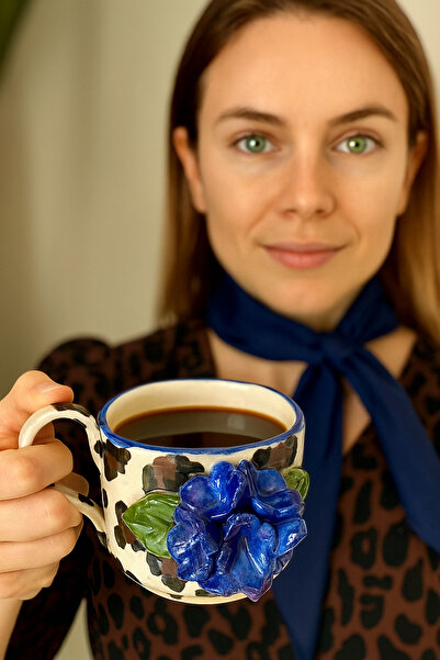 Gesto seramik Leopard Patterned Navy Blue Floral Single Cup 180 ml