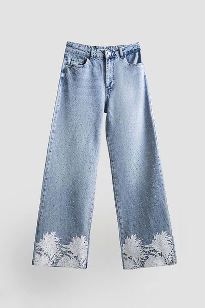 its basic Női hófarmer színű 4S5-3 fényes kő csipke derékközépig 100% Koton Design farmer farmer