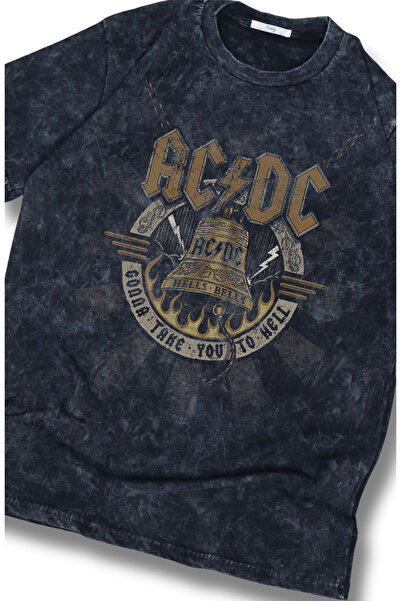 Fuddy Moda تي شيرت AC-DC Hells Bells مطبوع للجنسين - تي شيرت ريترو روك ميتال ...