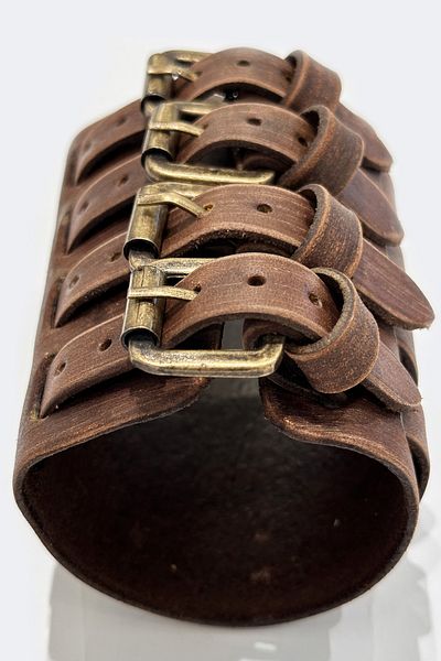 NARKİSSOS Antique Brown Men's Leather Bracelet - Handcrafted with Four Belts