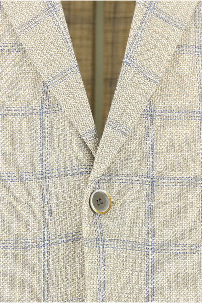 Abdullah Kiğılı Slim Fit Dar Kesim Ekose Keten Karışımlı Ceket