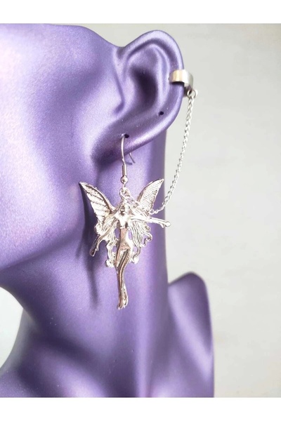 GOSSİP TEAM Hanorac placat cu argint antic Praying Angel Tragus Cercei cu lanț de compresie
