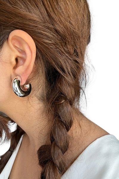 stravis Silver Color Curved Hoop Earrings