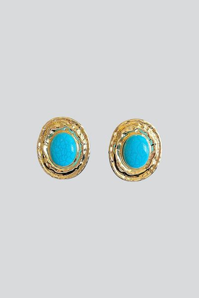 stravis Blue Stone Oval Earrings