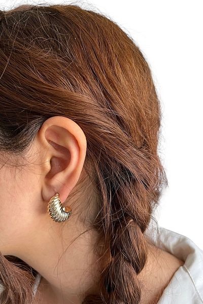 stravis Gold Textured Drop Earrings