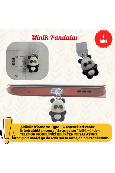 MUTLUYÜZ Minik Panda- Telefon Şarj Portu Toz Tıpası Süsü, Telefon Aksesuar, Charm, Hediyelik, Android
